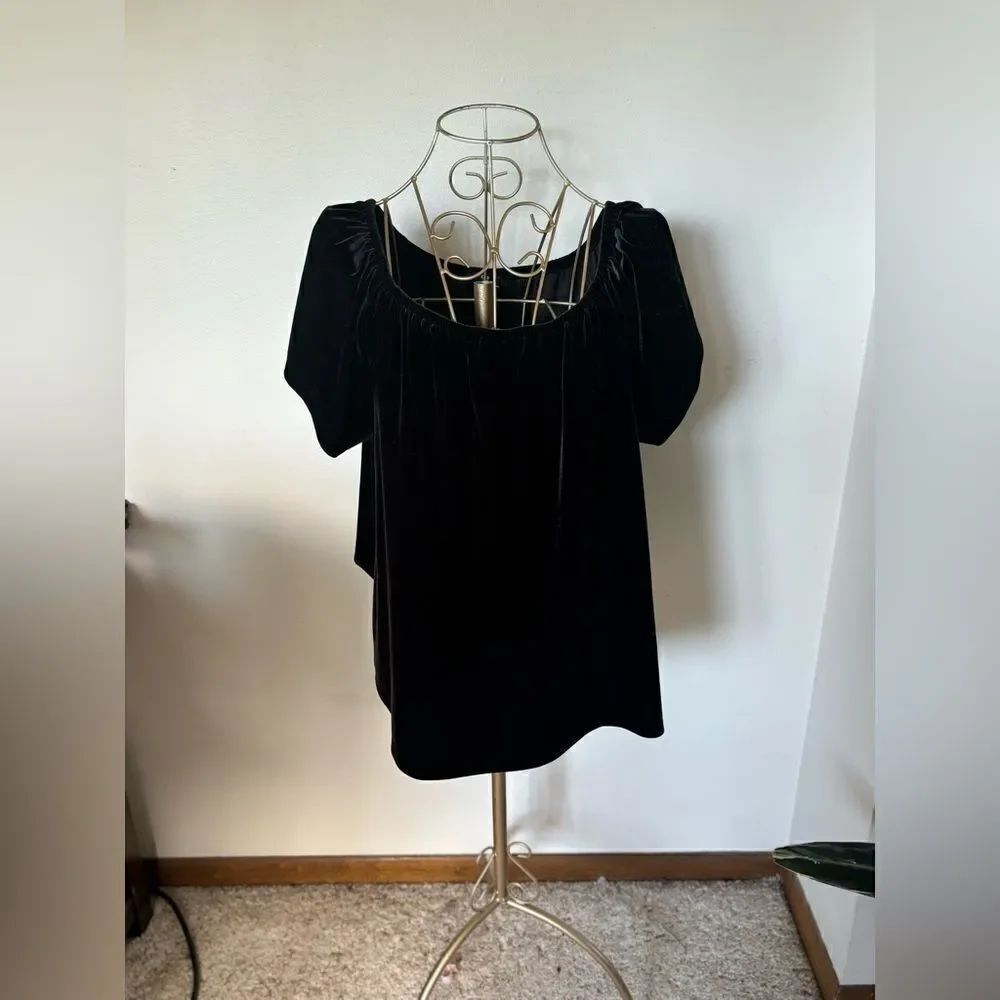 GAP Short Sleeve Velvet Top Size L Black